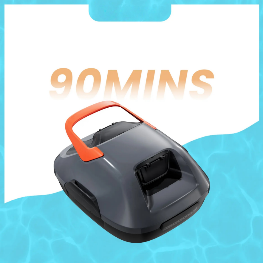 Cordless Robotic Pool Cleaner, Lasts 90 Min, Automatic Vacuum for Above-Ground Pools up to 860 Sq.ft, Pool Vacuum, Portable, Self-Parking